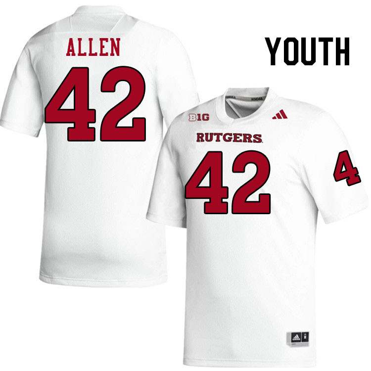 Youth #42 DJ Allen Rutgers Scarlet Knights 2024 College Football Jerseys Stitched-White